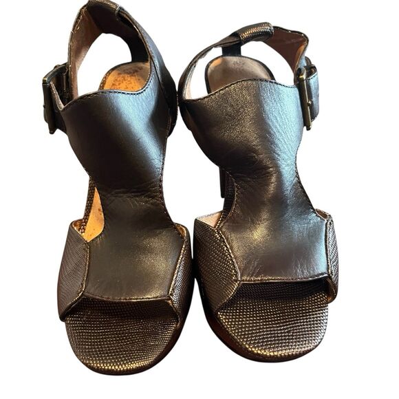 Anthropologie No 704b Vanya Brown Leather Python T Ankle Strap Pumps Shoes 5.5 - Picture 2 of 9